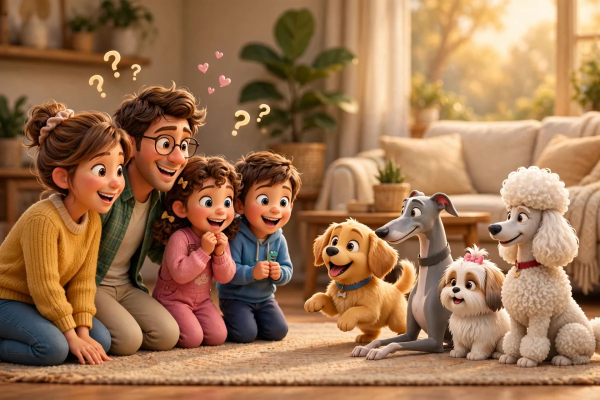 3D cartoon illustration for: How to Choose the Right Dog Breed for Your Lifestyle